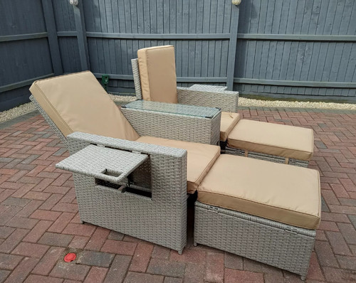 Rattan sun lounger set garden - rattan,