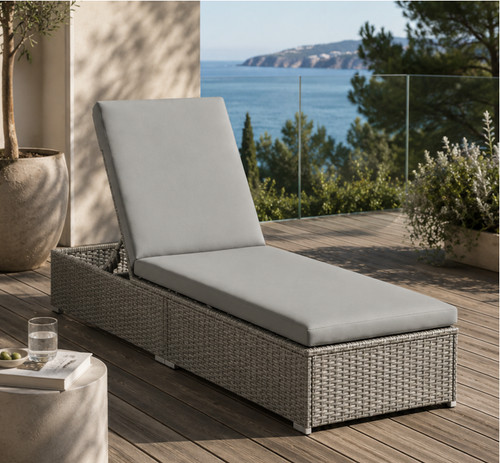 Grey rattan sun lounger - grey,